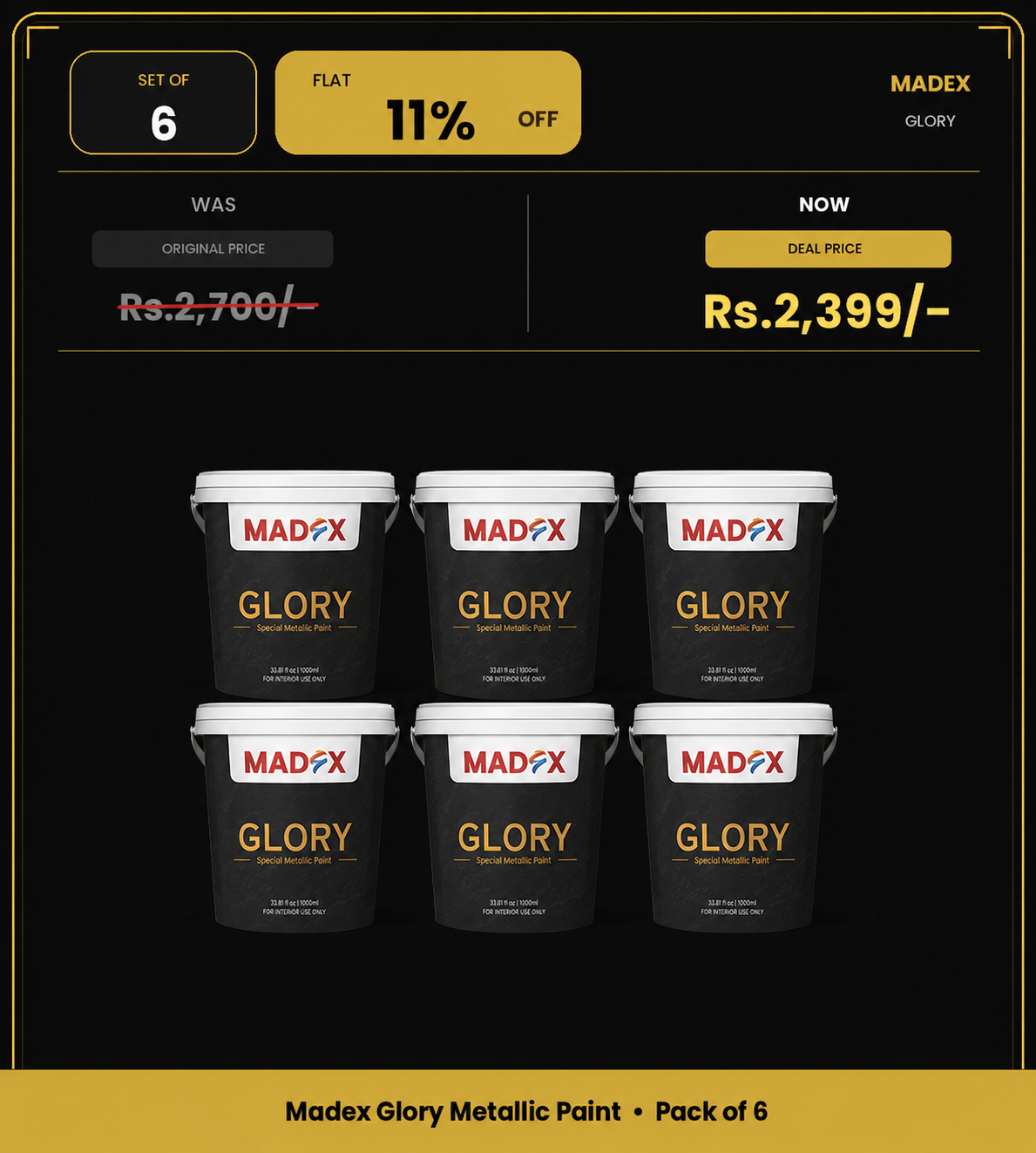 Pack of 6 | Glory Metallic Paint – 150 ml Each
