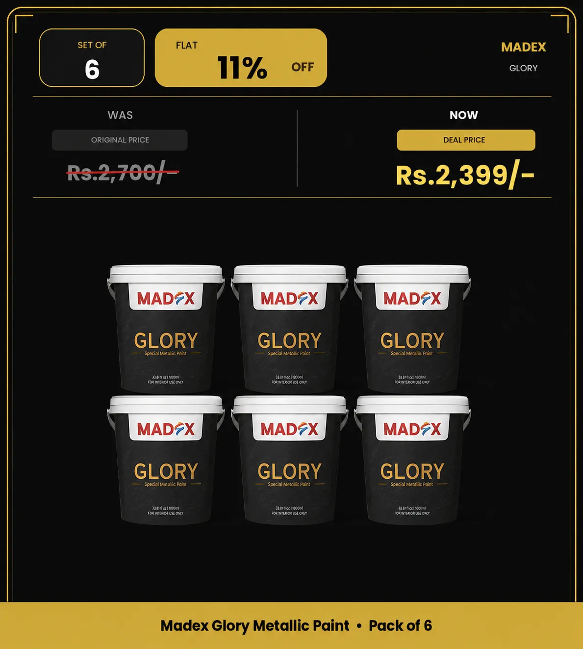 Pack of 6 | Glory Metallic Paint – 100 ml Each